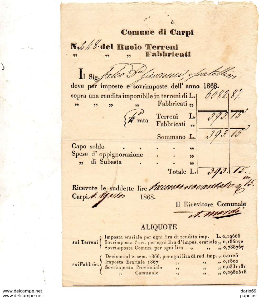 1868 COMUNE DI CARPI - Italia