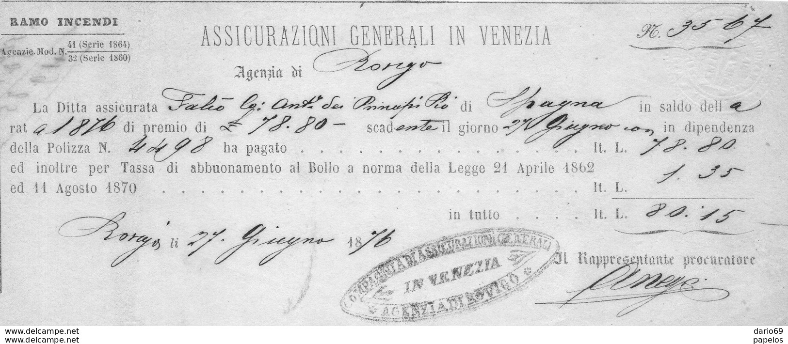 1870 ASSICURAZIONI GENERALI VENEZIA - Italië