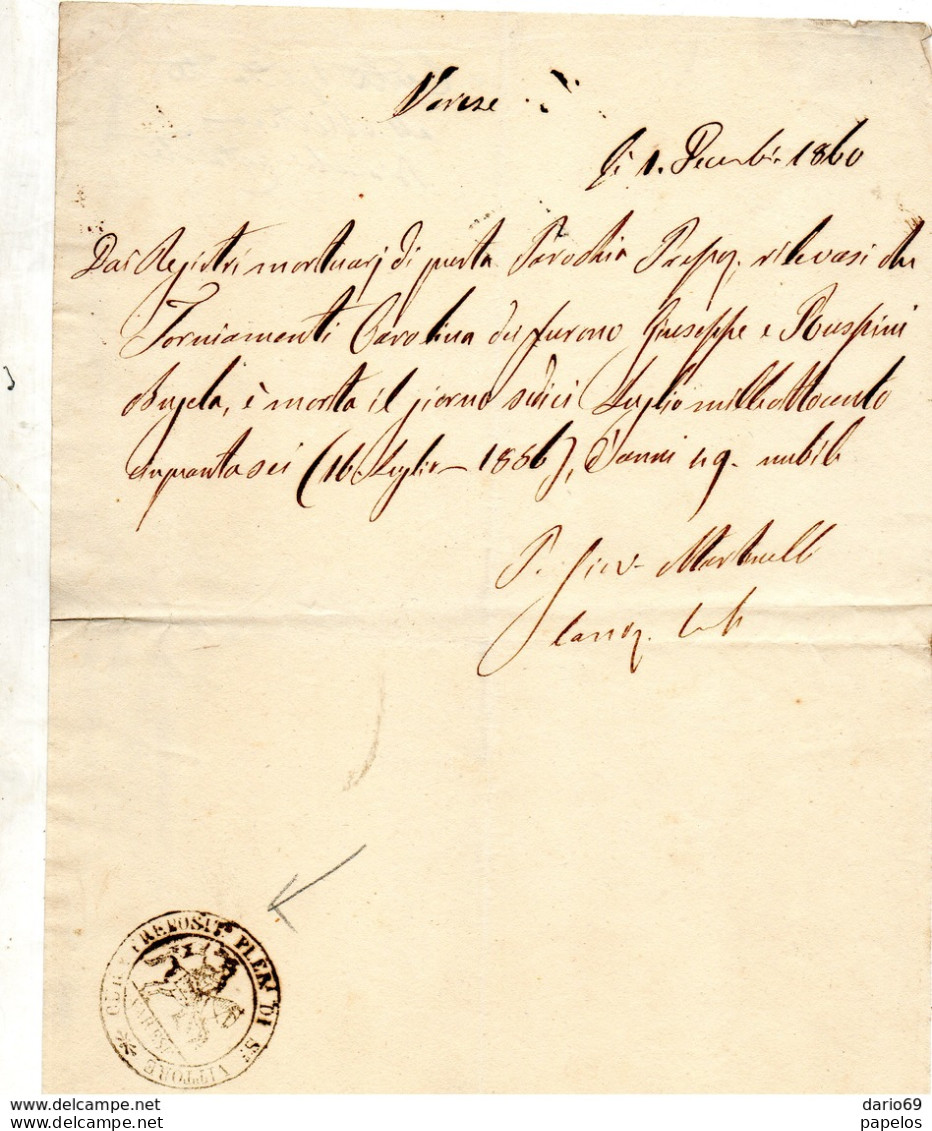 1860 VARESE - Documents Historiques