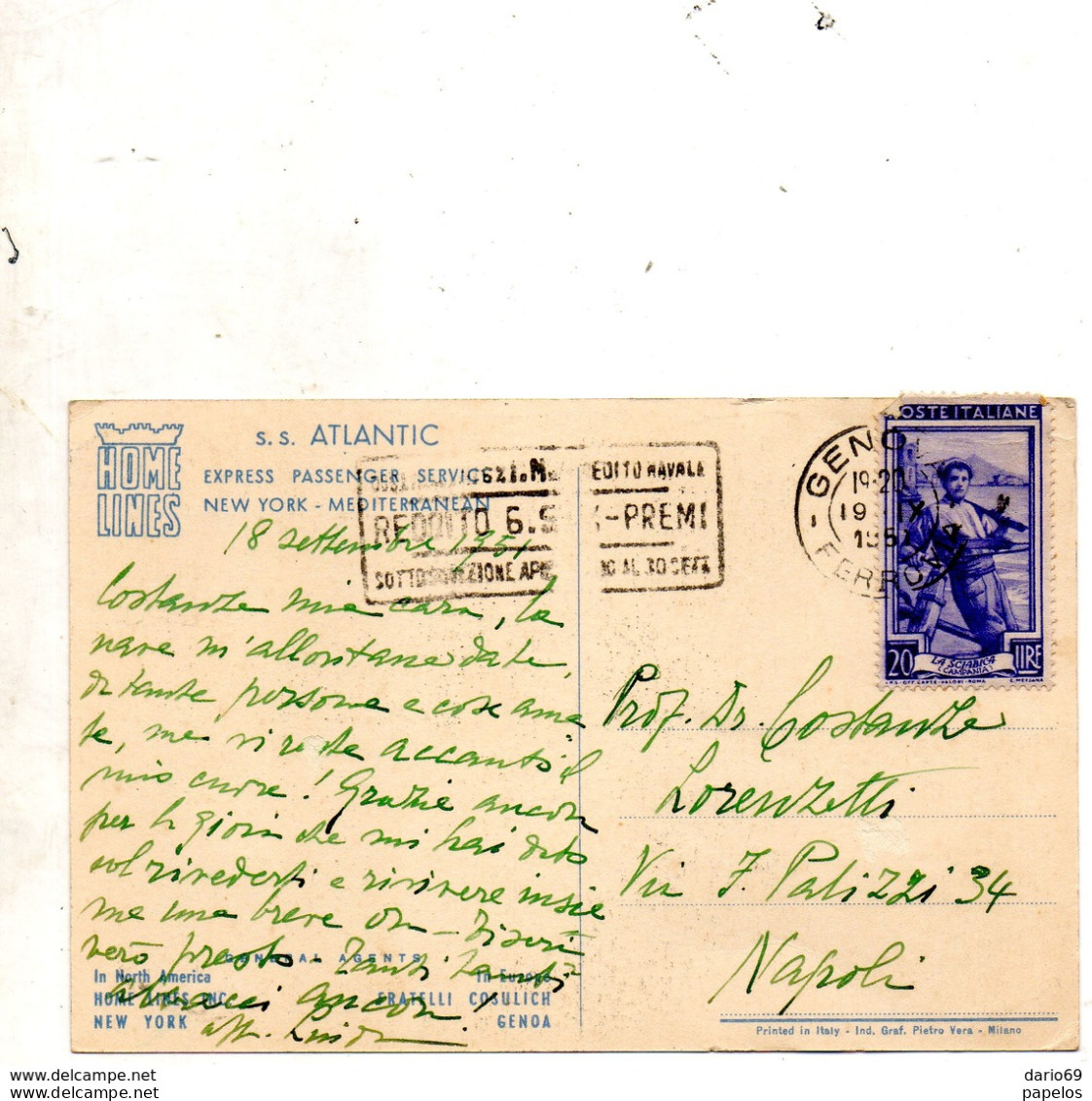 1951 Cartolina S.s.atlantic - Banks