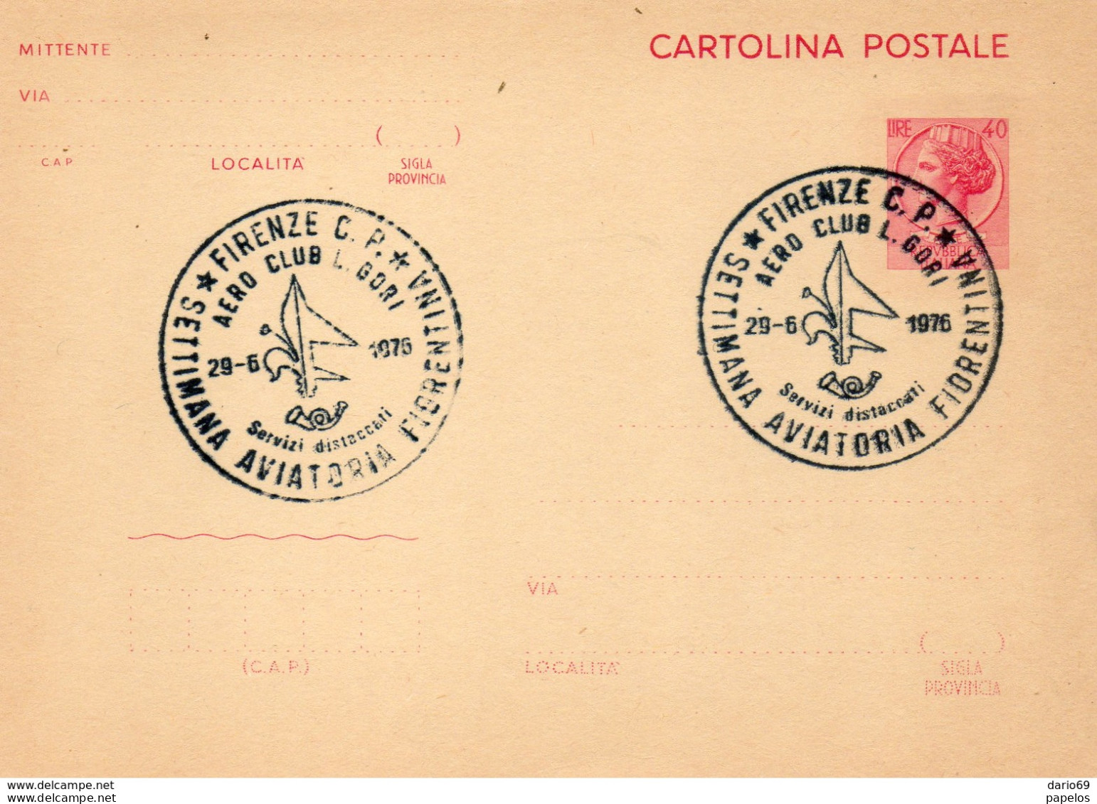 1976 CARTOLINA CON ANNULLO FIRENZE SETTIMANA AVIATORIA - Stamped Stationery