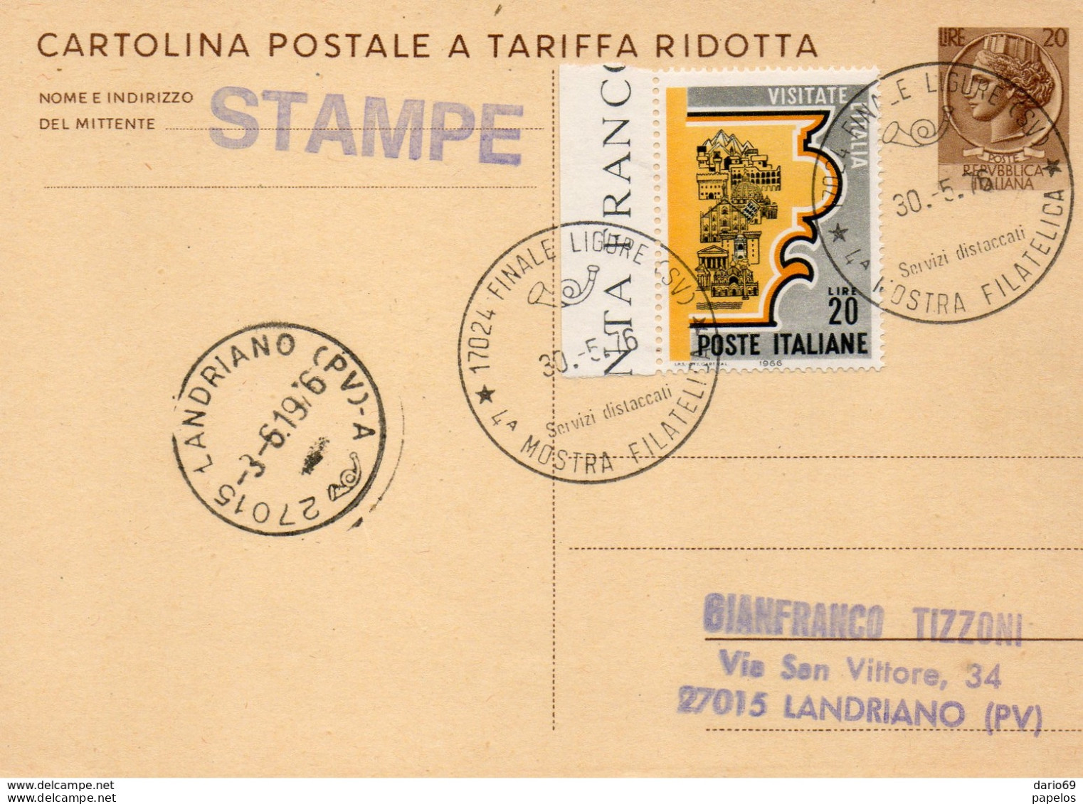 1976 CARTOLINA CON ANNULLO FINALE LIGURE MOSTRA FILATELICA - Stamped Stationery