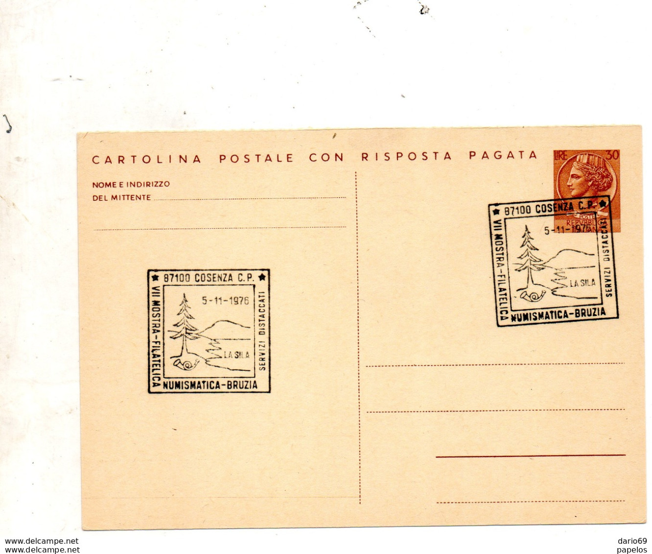 1976 CARTOLINA CON ANNULLO COSENZA VII MOSTRA FILATELICA BRUZIA - Stamped Stationery