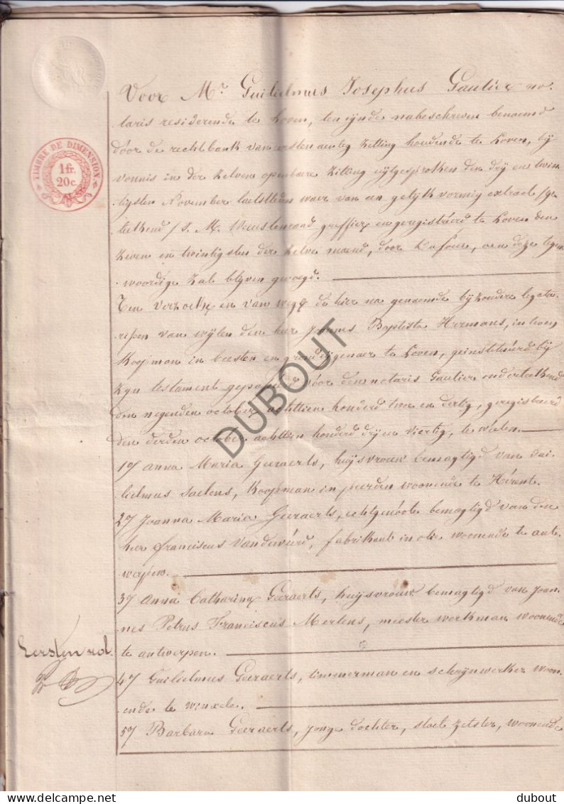 Leuven/Tremelo - Notarisakte 1844 - Verkoop Grond Door J. Baptist Hermans Uit Leuven (V3122) - Manuscritos