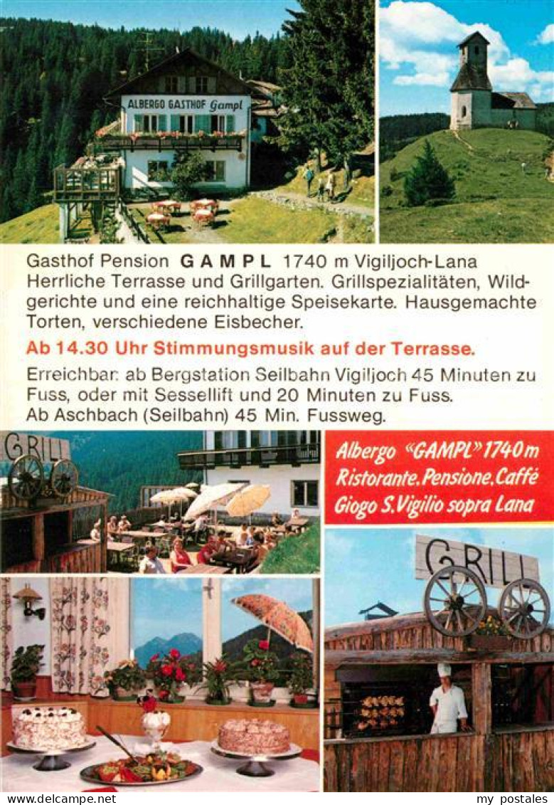 72781023 Vigiljoch Gasthof Pension Gampl Restaurant Terrasse Grill Kirche Lana M - Sonstige & Ohne Zuordnung