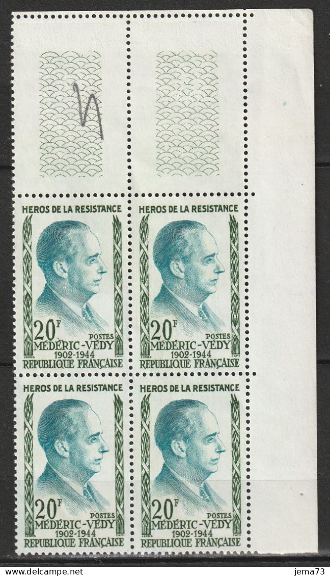 N° 1200 Héros De La Résistance: M Védy Beau Bloc De 4 Timbres Neuf  Impeccable - Unused Stamps
