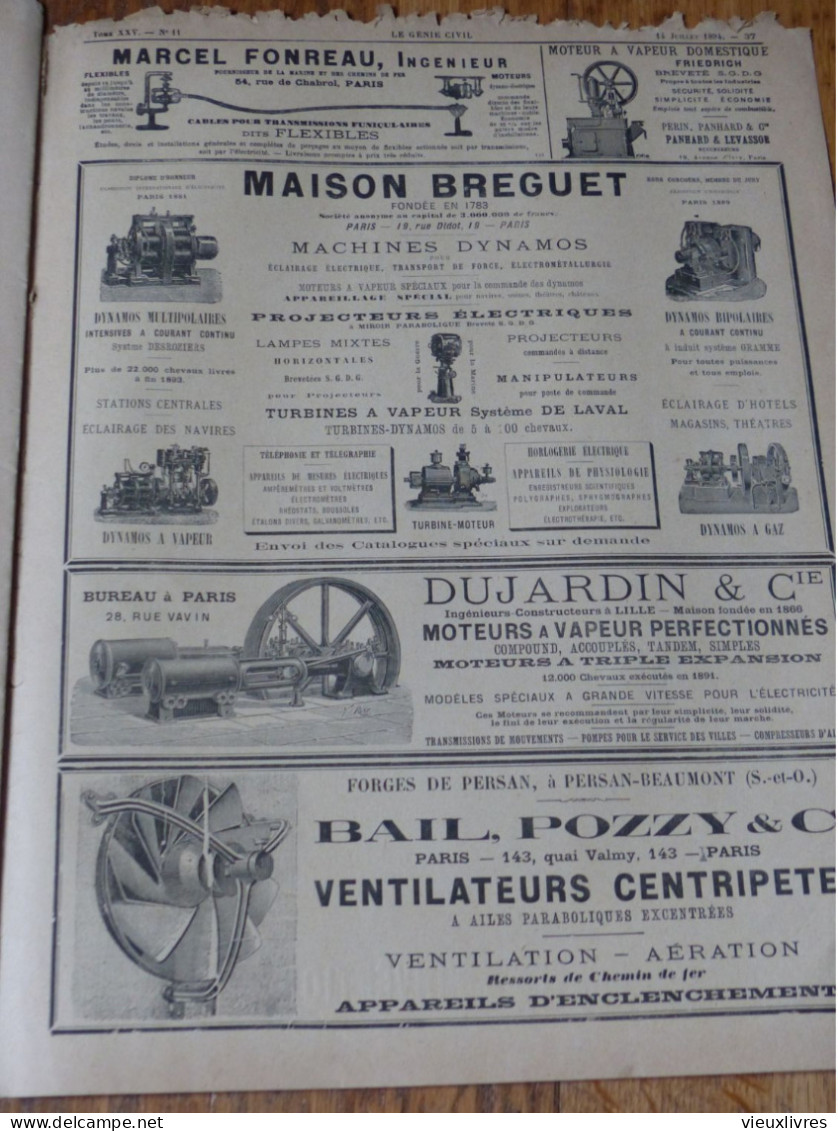 Le Génie Civil 14 Juillet 1894 Pont Levant De Larrey Côte D'Or Avec Planche Technique - Revistas - Antes 1900