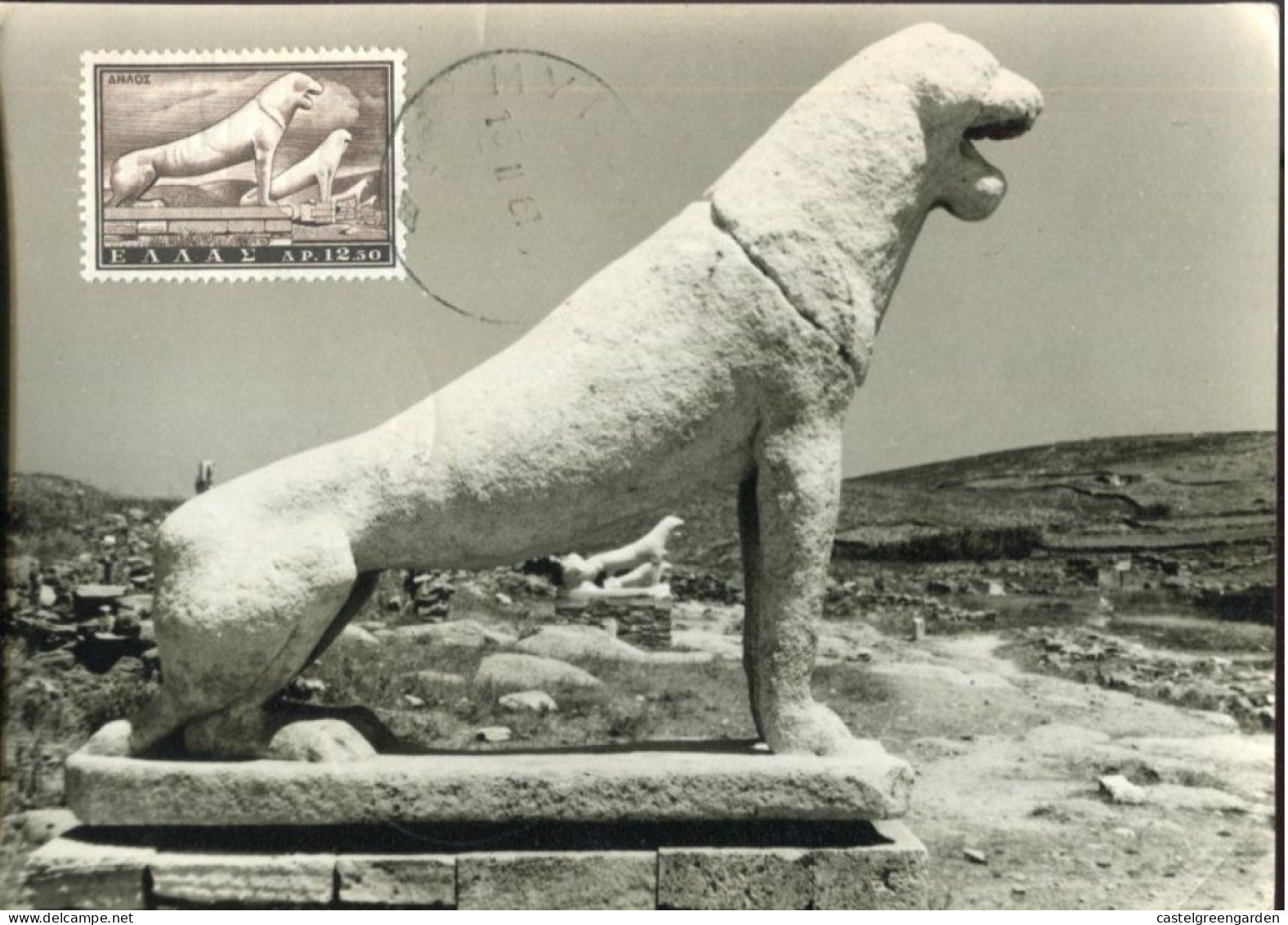 X0556 Greece,maximum Card 1961 Mykonos,Marble Lion Alley On Delos,Allée Du Lion En Marbre à Délos - Skulpturen