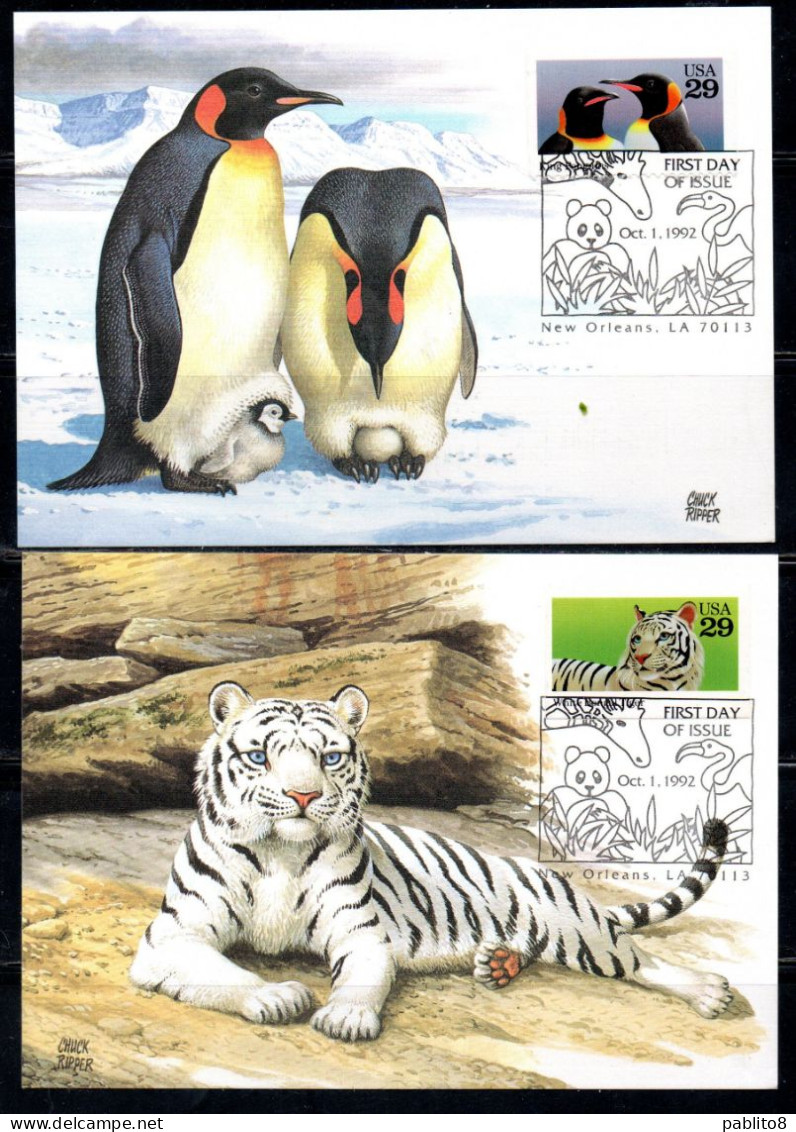 USA STATI UNITI 1992 WILD ANIMALS COMPLETE SET SERIE COMPLETA MAXI MAXIMUM CARD CARTE CARTOLINA - Maximumkaarten