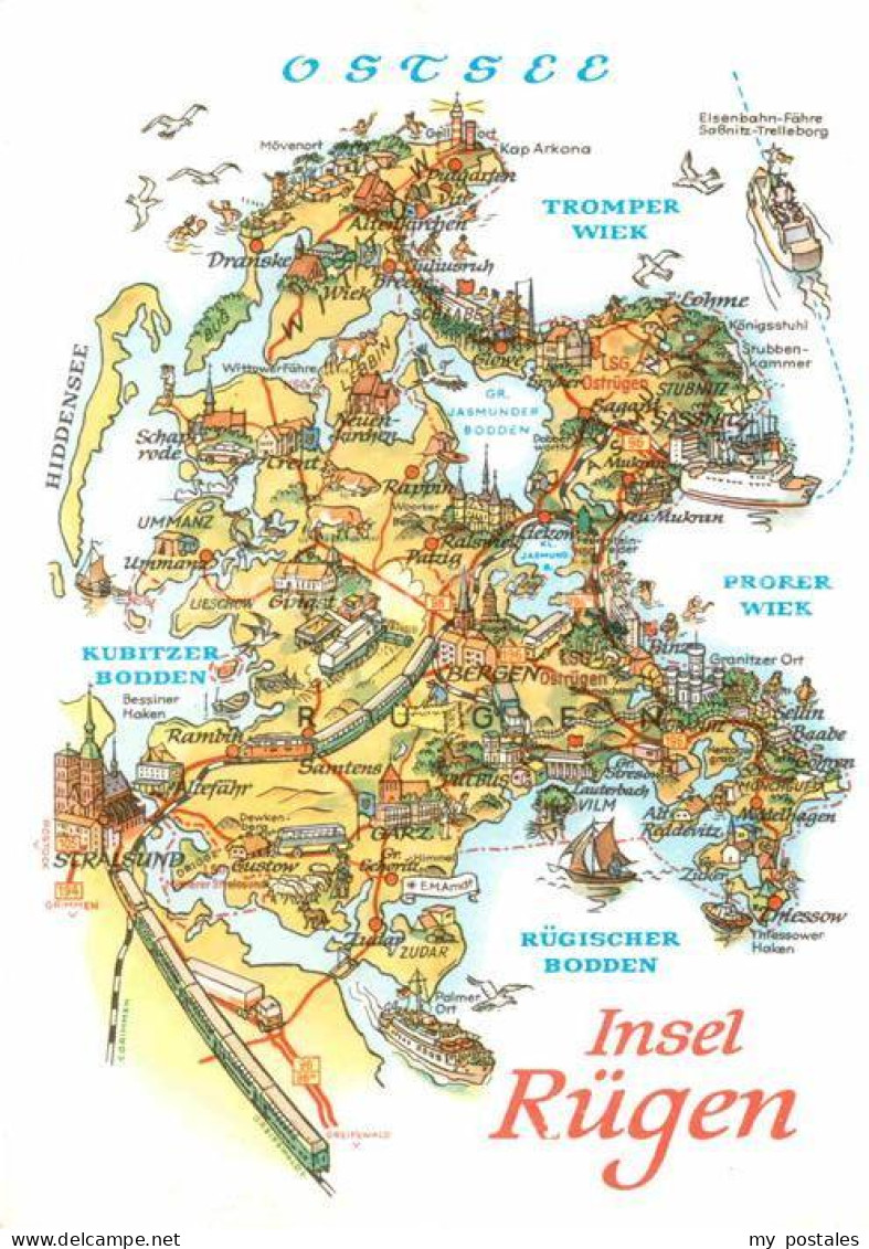 72780857 Insel Ruegen Landkarte Mit Sehenswuerdigkeiten Bergen - Other & Unclassified