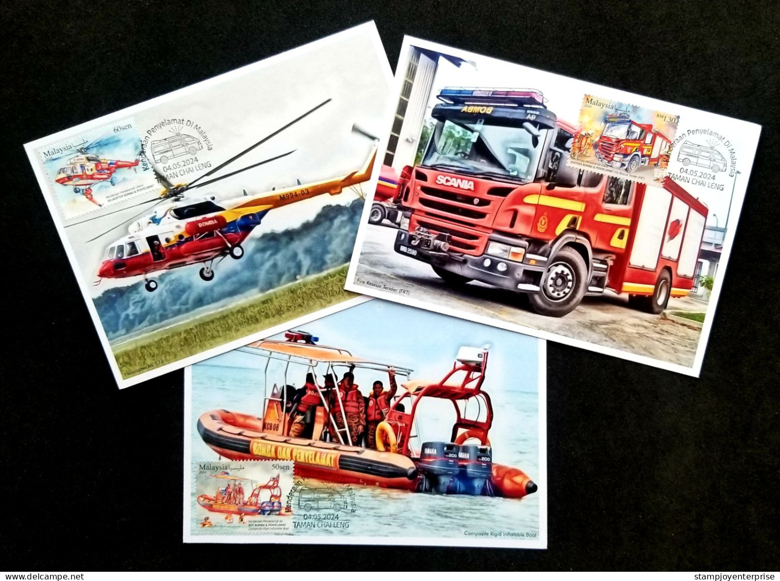 Malaysia Rescue Vehicle 2024 Helicopter Fire Engine Brigade Boat Ship Transport Firefighting Fireman (maxicard) - Malesia (1964-...)
