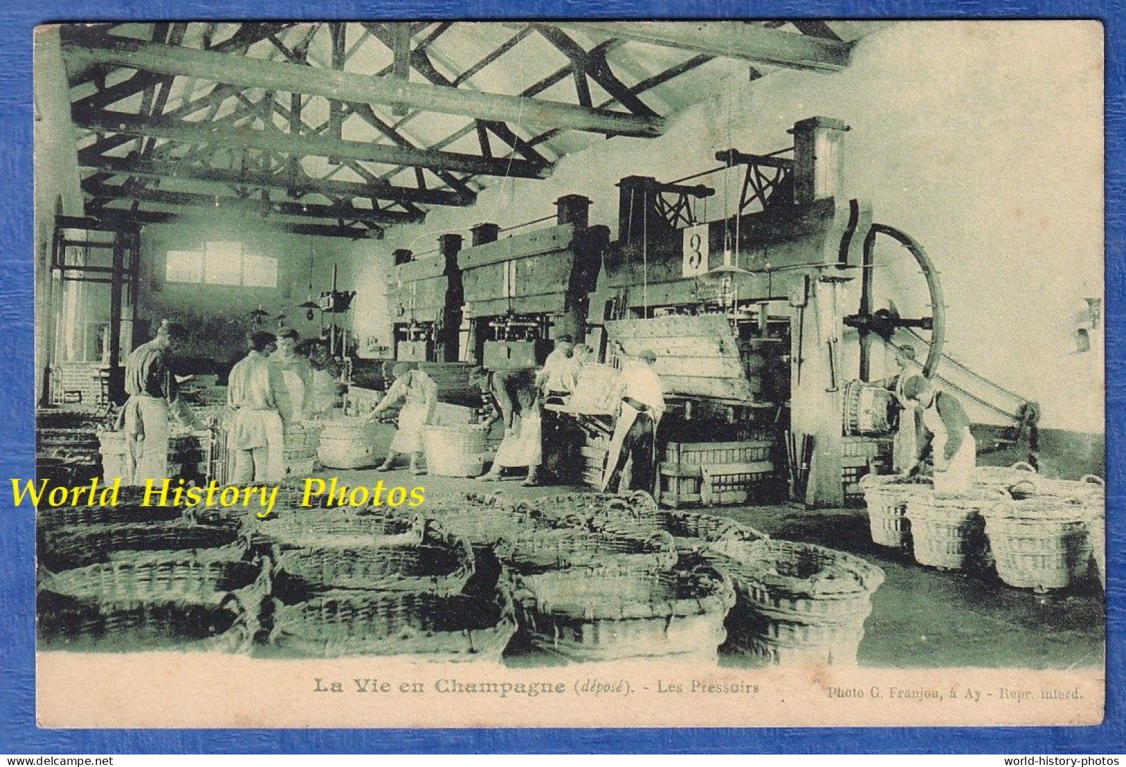 CPA - Maison De CHAMPAGNE à Identifier - Travail Au Pressoir Ouvrier Panier Machine Vigneron Vin Viticulture Franjou Ay - Autres & Non Classés