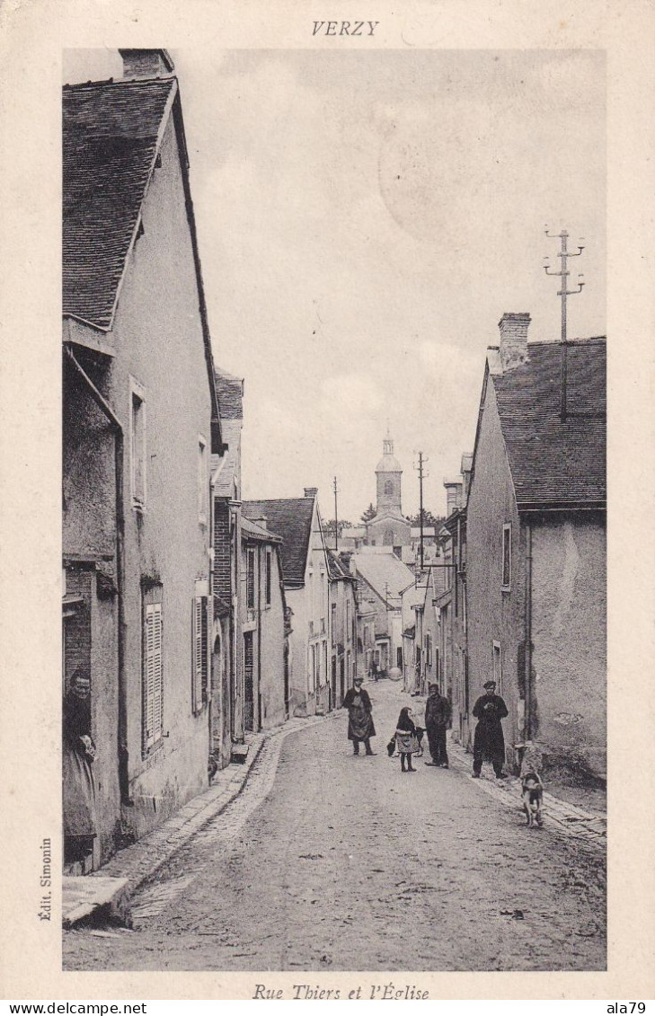 Verzy  Rue Thiers Et L'Eglise  1914 - Verzy