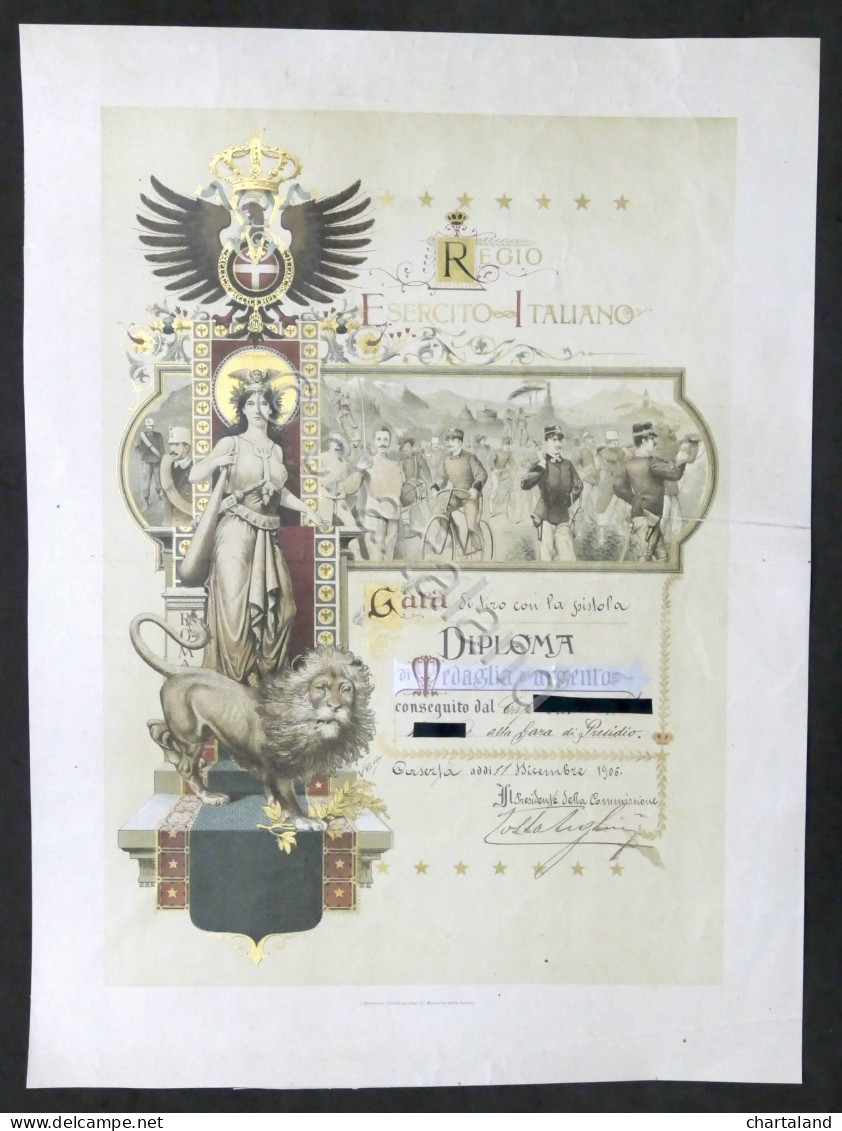 Regio Esercito Italiano - Diploma Medaglia D'Argento Gara Tiro Con Pistola 1906 - Dokumente