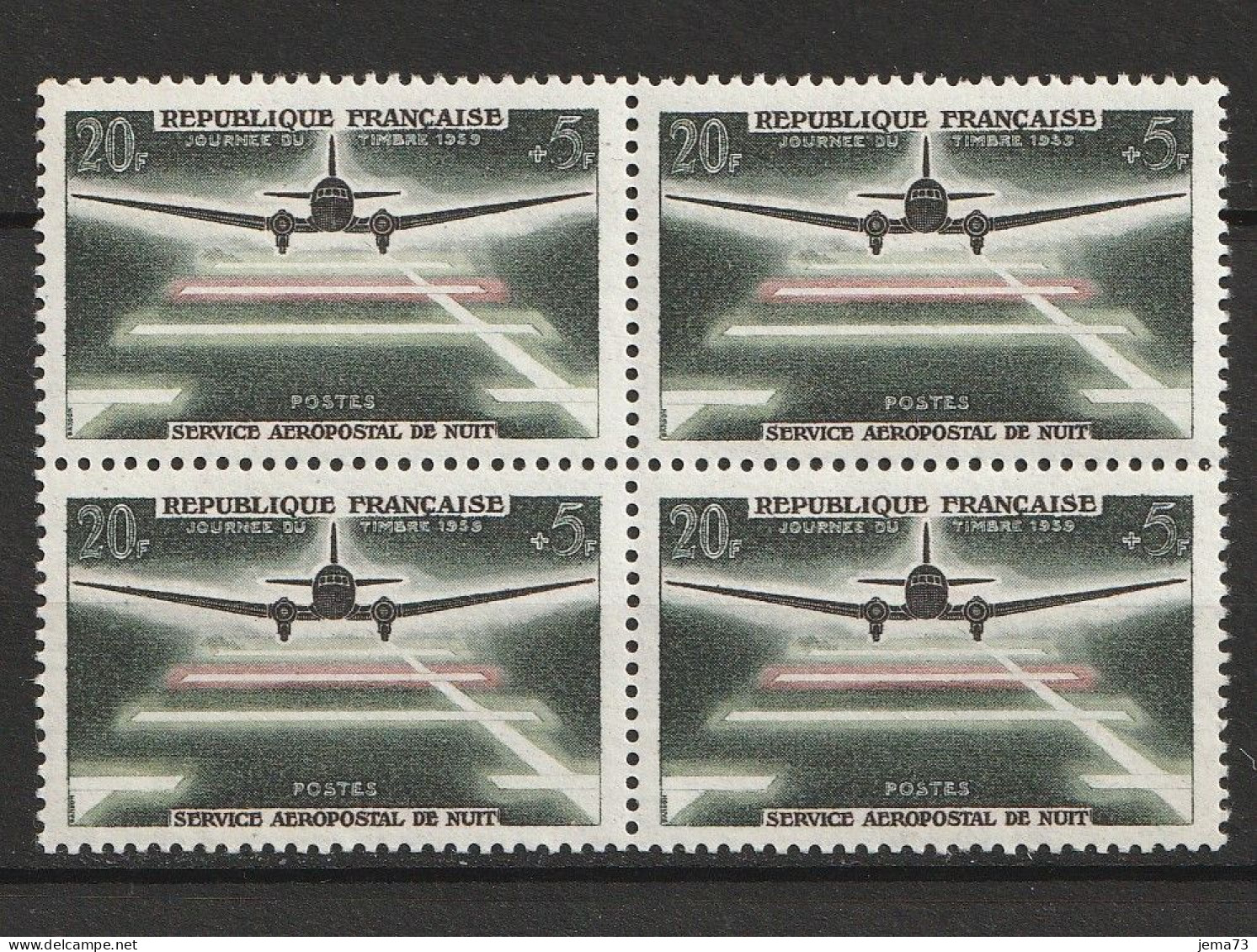 N° 1196 Journée Du Timbre 20ème Anniversaire Du Service Aéro-postal  De Nuit Beau En Blocs De 4 Timbres Neuf  Impeccable - Ungebraucht