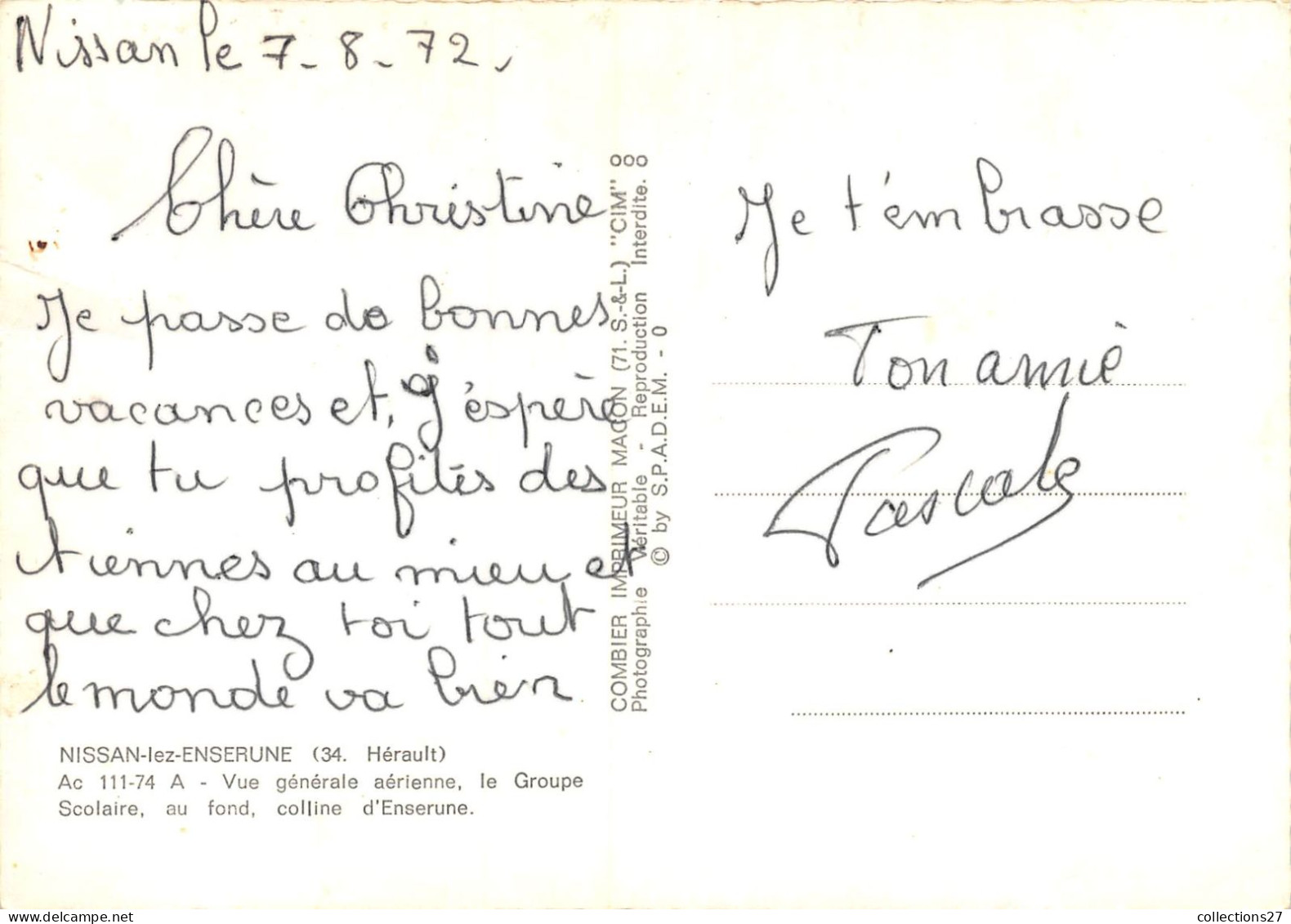 34-NISSAN-LEZ-ENSERUNE- VUE GENERALE AERIENNE LE GROUPE SCOLAIRE AU FOND COLLINE D'ENSERUNE - Autres & Non Classés