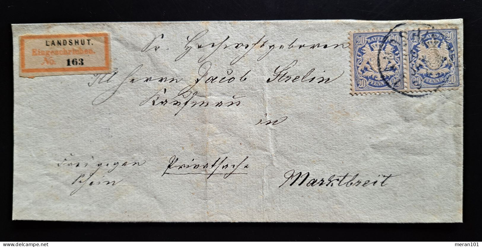 Bayern, Einschreiben Brief Vorderteil LANDSHUT, Paar 20 Pf. - Lettres & Documents