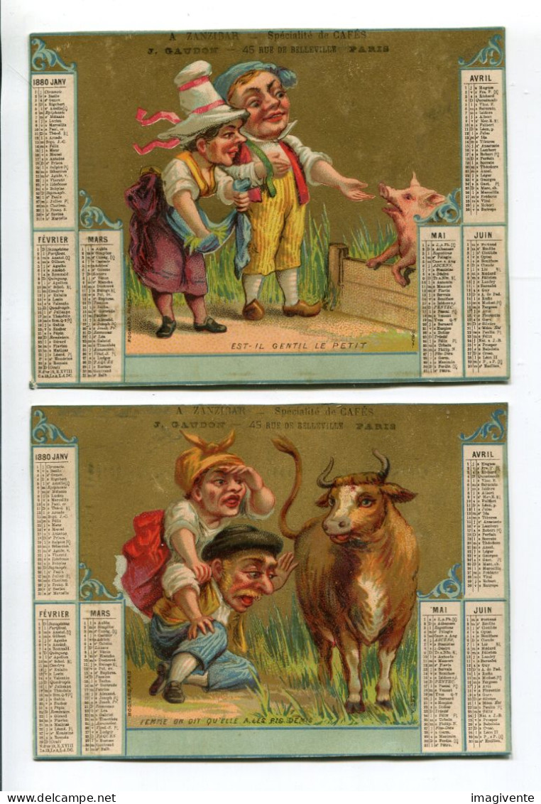 Lot 6 Grands Chromos   Chromo Calendrier 1880 1881 BOGNARD 3 58 59 Caricatures 139 X103 - Autres & Non Classés