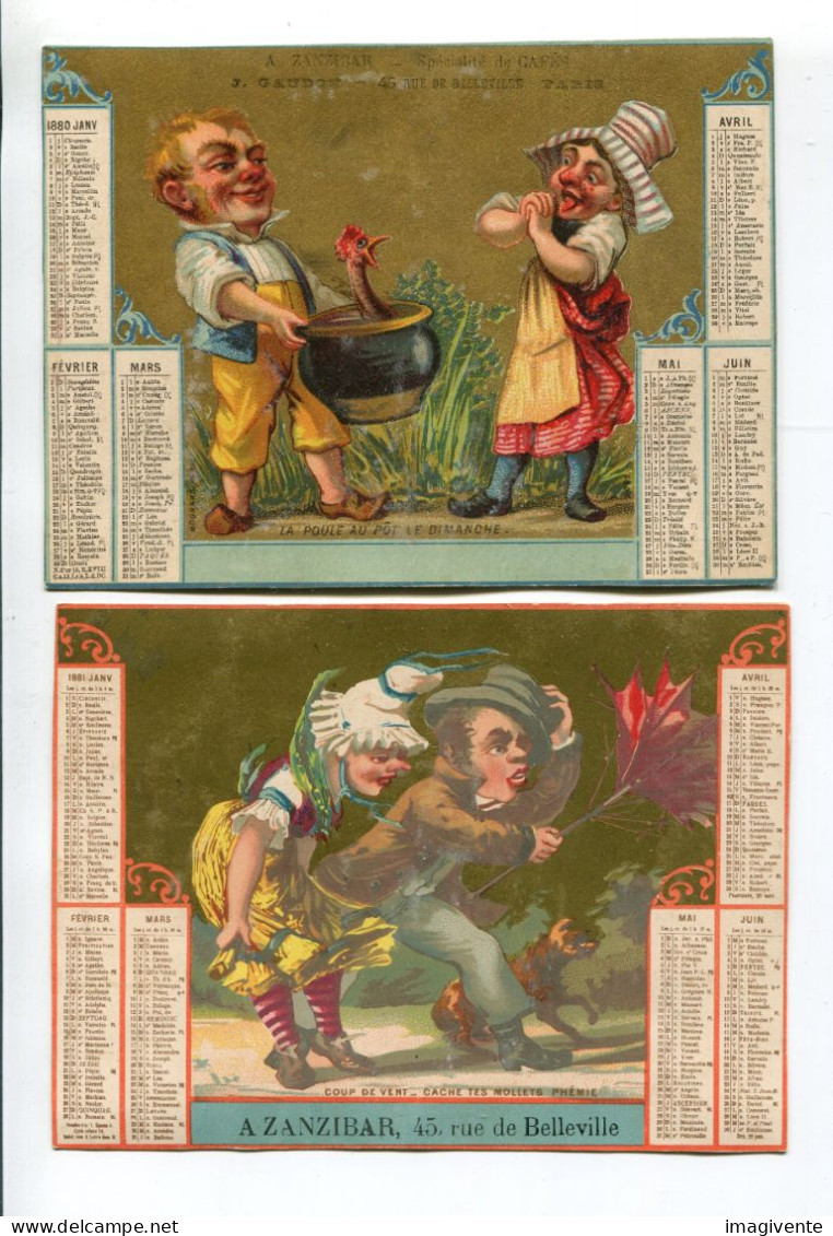 Lot 6 Grands Chromos   Chromo Calendrier 1880 1881 BOGNARD 3 58 59 Caricatures 139 X103 - Other & Unclassified