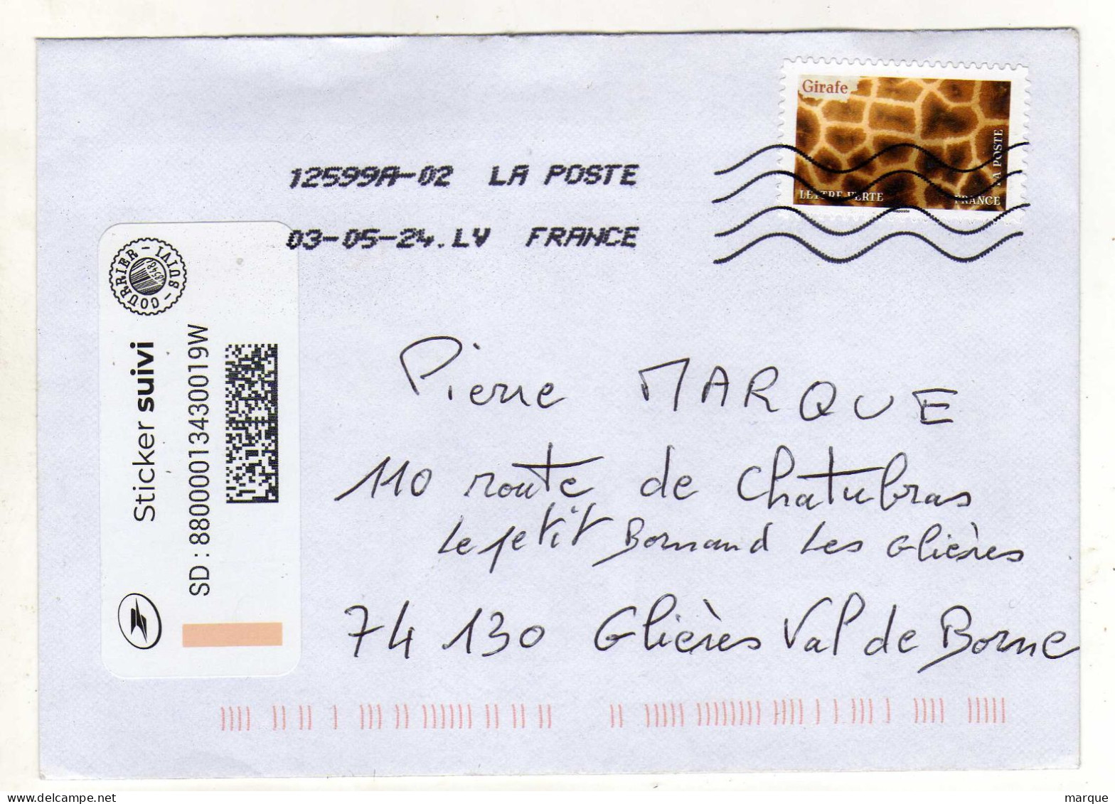 Enveloppe FRANCE Avec Sticker Suivi Oblitération LA POSTE 12599A-02 03/05/2024 LV - Maschinenstempel (Sonstige)