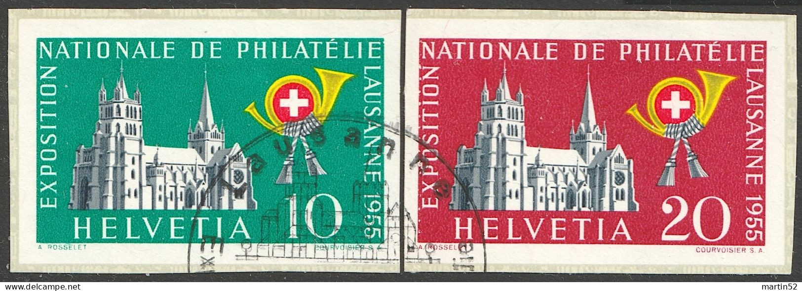 Schweiz Suisse 1955: "LAUSANNE" Zu WIII 33+34 Mi 611+612 (aus Block 15) Yv Du BF 15 Mit EXPO-⊙ Lausanne (Zu CHF 80.00) - Blocks & Kleinbögen
