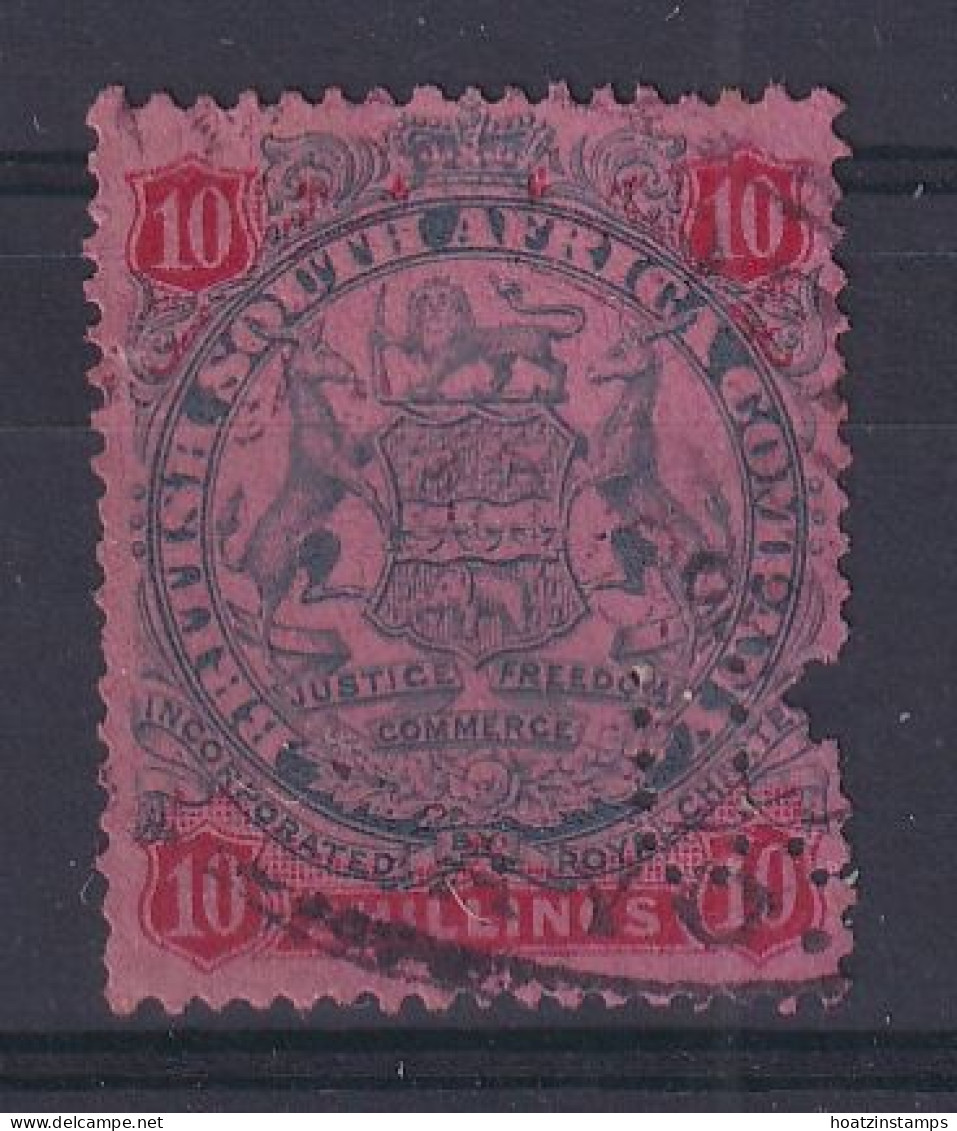 Rhodesia - BSAC: 1896/97   Arms    SG50     10/-   [Die II - No Dot]   Used Perfin   - Other & Unclassified