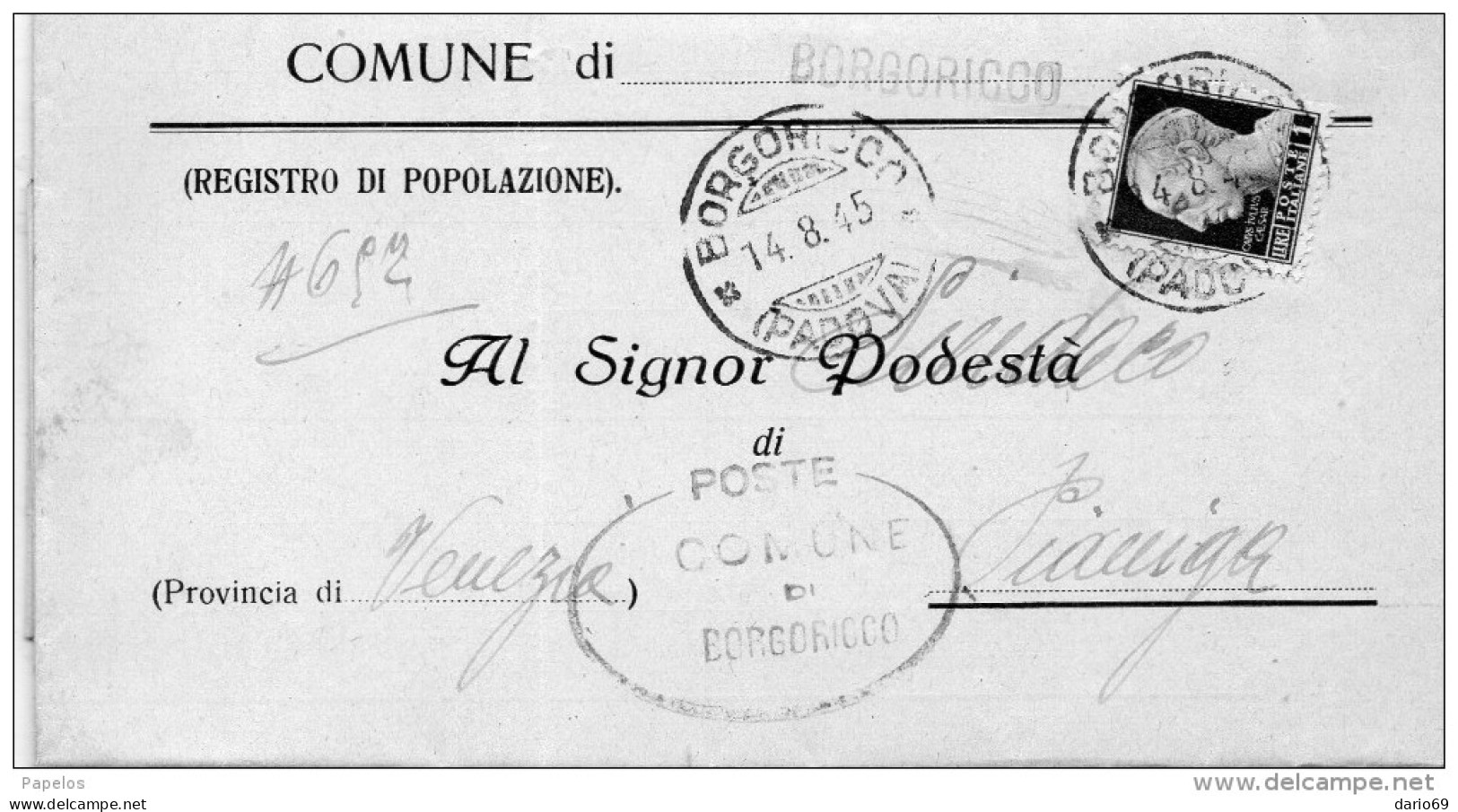 1945 LETTERA CON ANNULLO BORGORICCO  PADOVA - Marcofilie