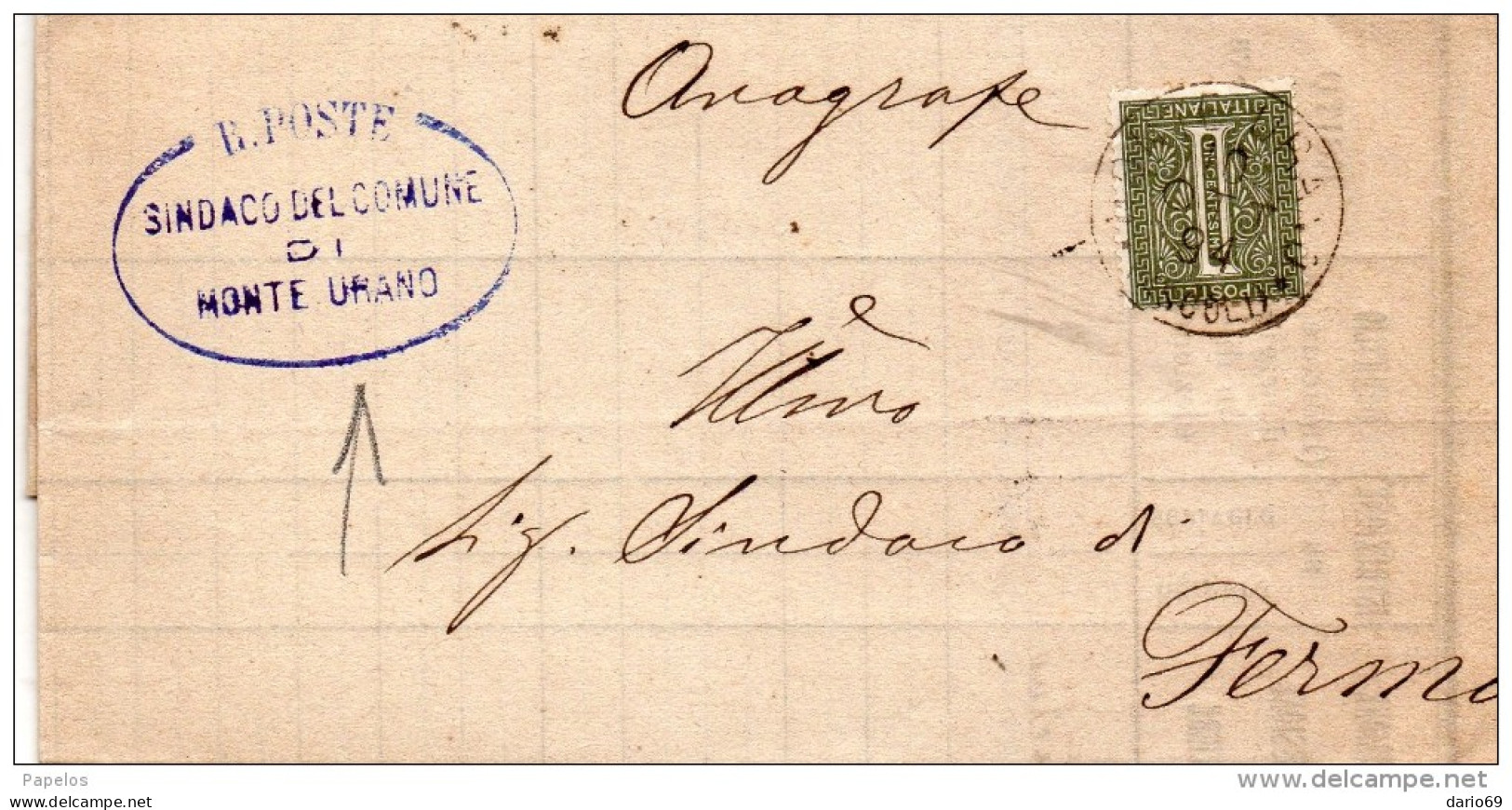 1894    LETTERA CON ANNULLO MONTE URANO  ASCOLI - Poststempel