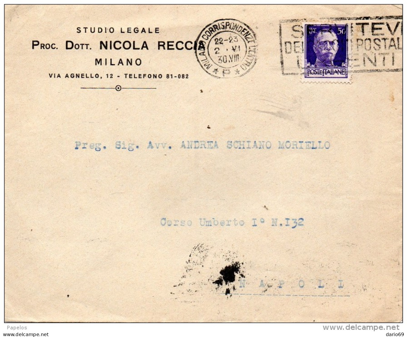 1930 LETTERA  INTESTATA    CON ANNULLO  MILANO + TARGHETTA - Poststempel
