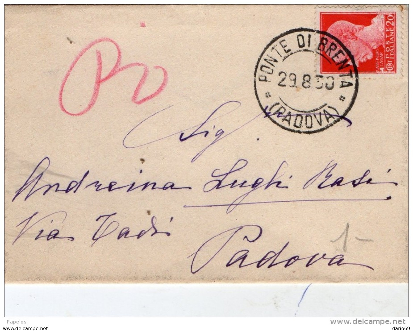 1930  LETTERA CON ANNULLO PONTE DI BRENTA PADOVA - Storia Postale