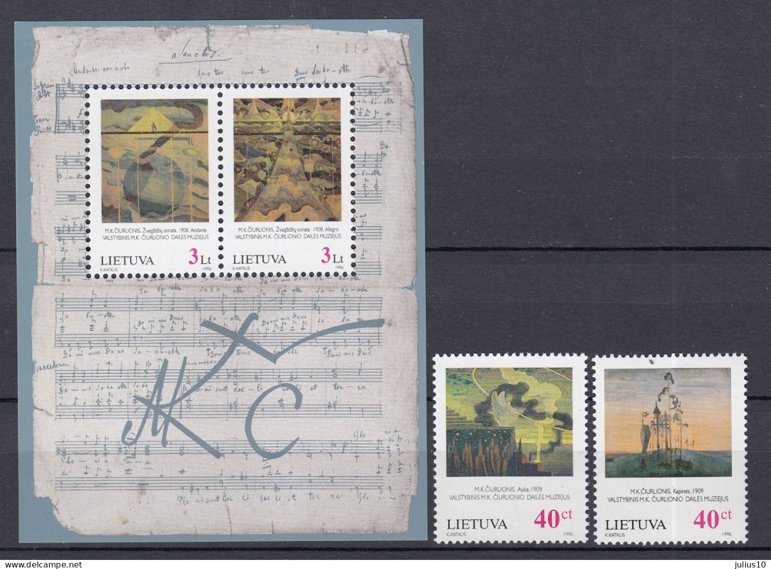 LITHUANIA 1996 Ciurlionis Painting MNH(**) Mi 617-618 Bl 7 #Lt1123 - Lithuania