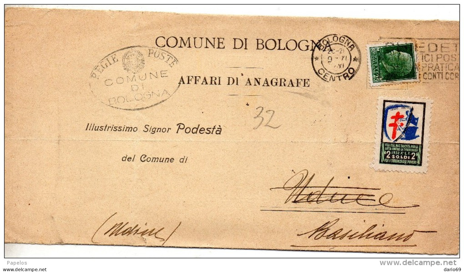 1934 LETTERA   CON ANNULLO  BOLOGNA + TARGHETTA - Marcofilía