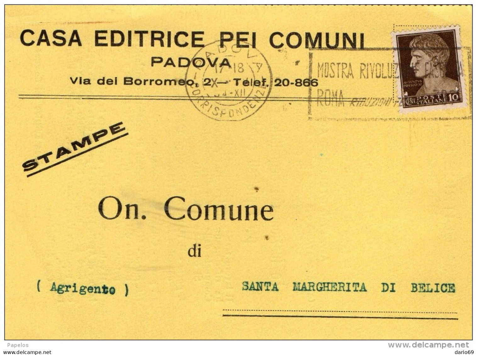 1934  CARTOLINA  CON ANNULLO  PADOVA + TARGHETTA MOSTRA RIVOLUZIONE   FASCISTA - Marcophilie