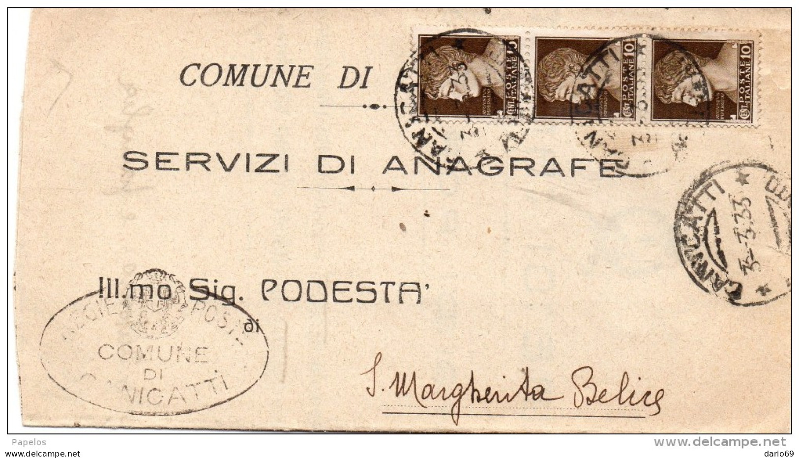 1933   LETTERA CON ANNULLO CANICATTÌ AGRIGENTO - Marcophilie