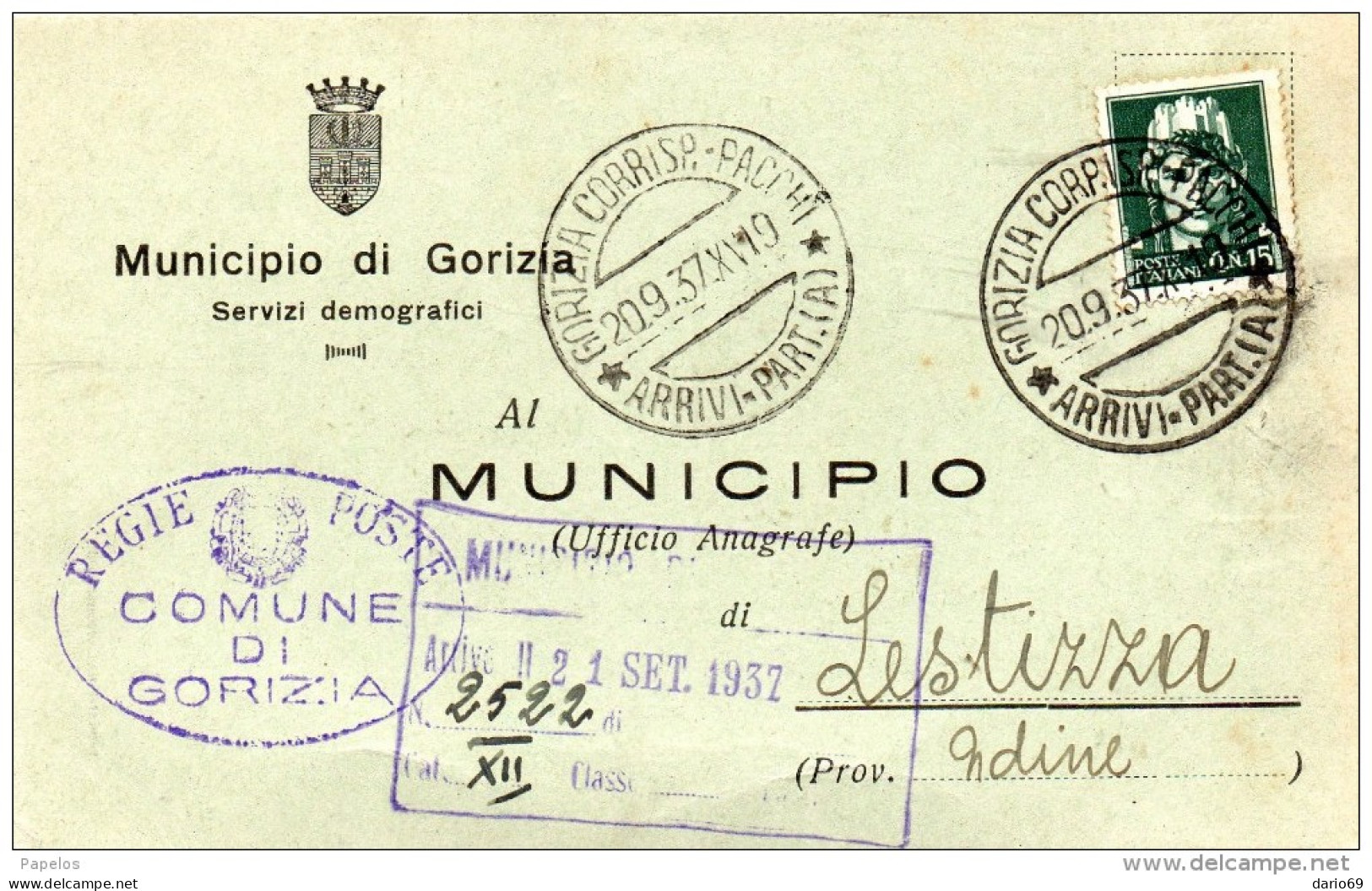 1937 CARTOLINA CON ANNULLO GORIZIA - Marcophilie