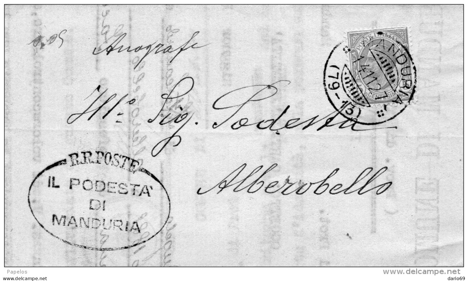 1927 LETTERA CON ANNULLO MANDURIA TARANTO - Poststempel