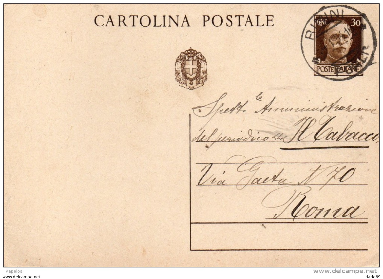 1941  CARTOLINA CON ANNULLO RIMINI - Postwaardestukken