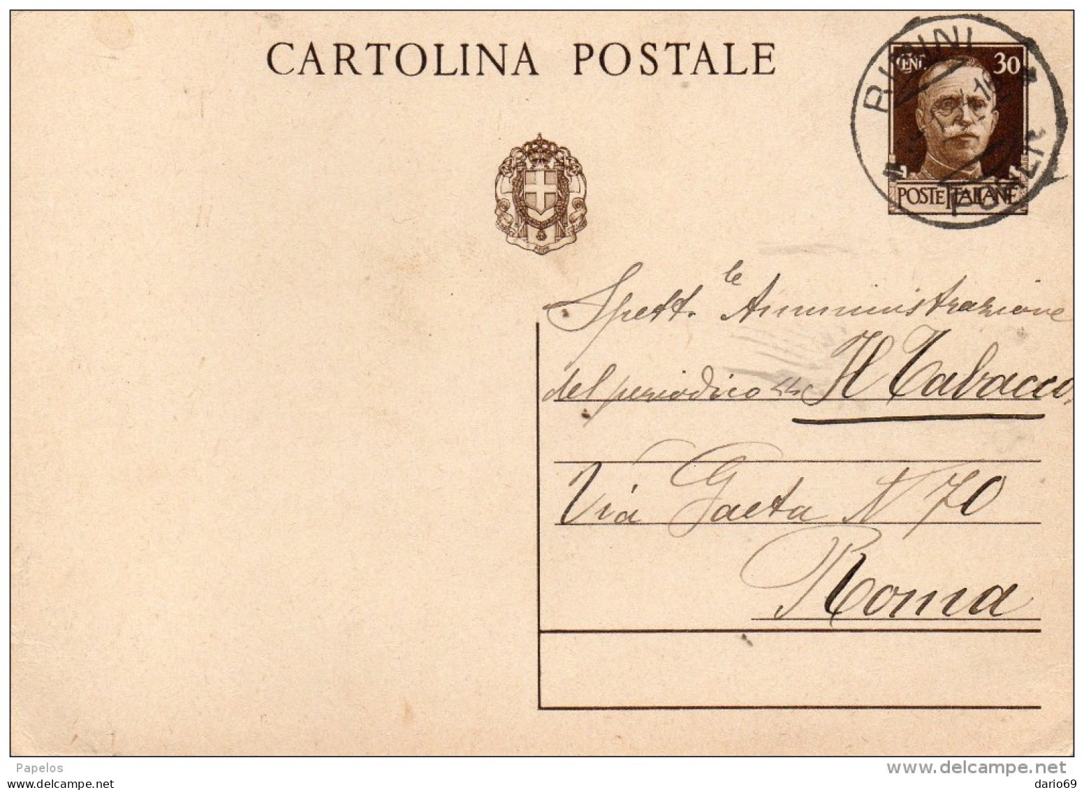 1941  CARTOLINA CON ANNULLO RIMINI - Entiers Postaux