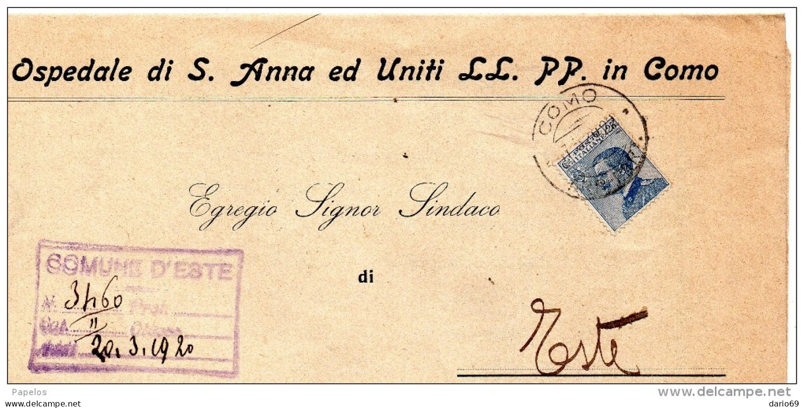 1920  LETTERA  CON ANNULLO  COMO - Poststempel