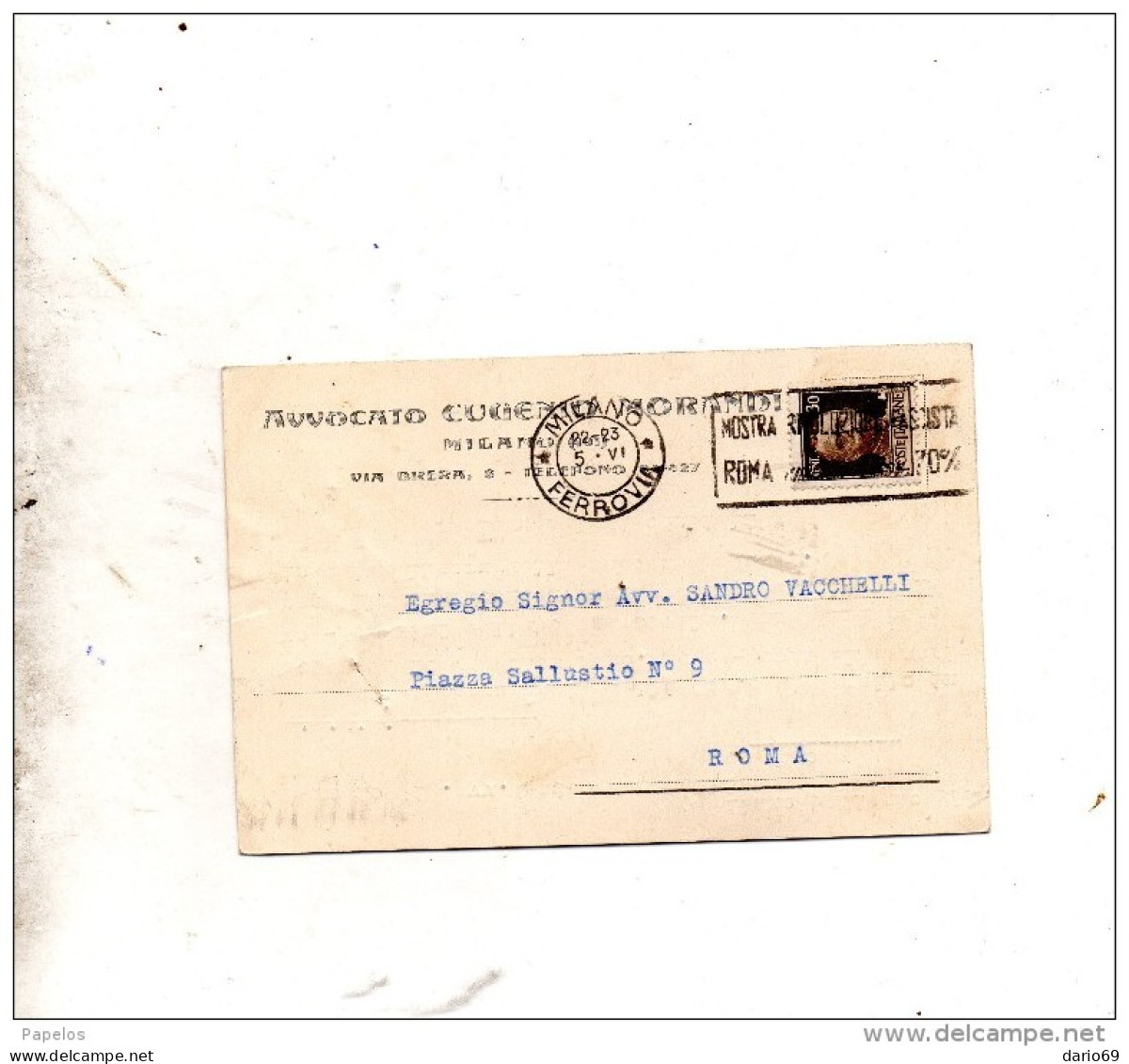 1933 CARTOLINA INTESTATA  CON ANNULLO  MILANO - Storia Postale