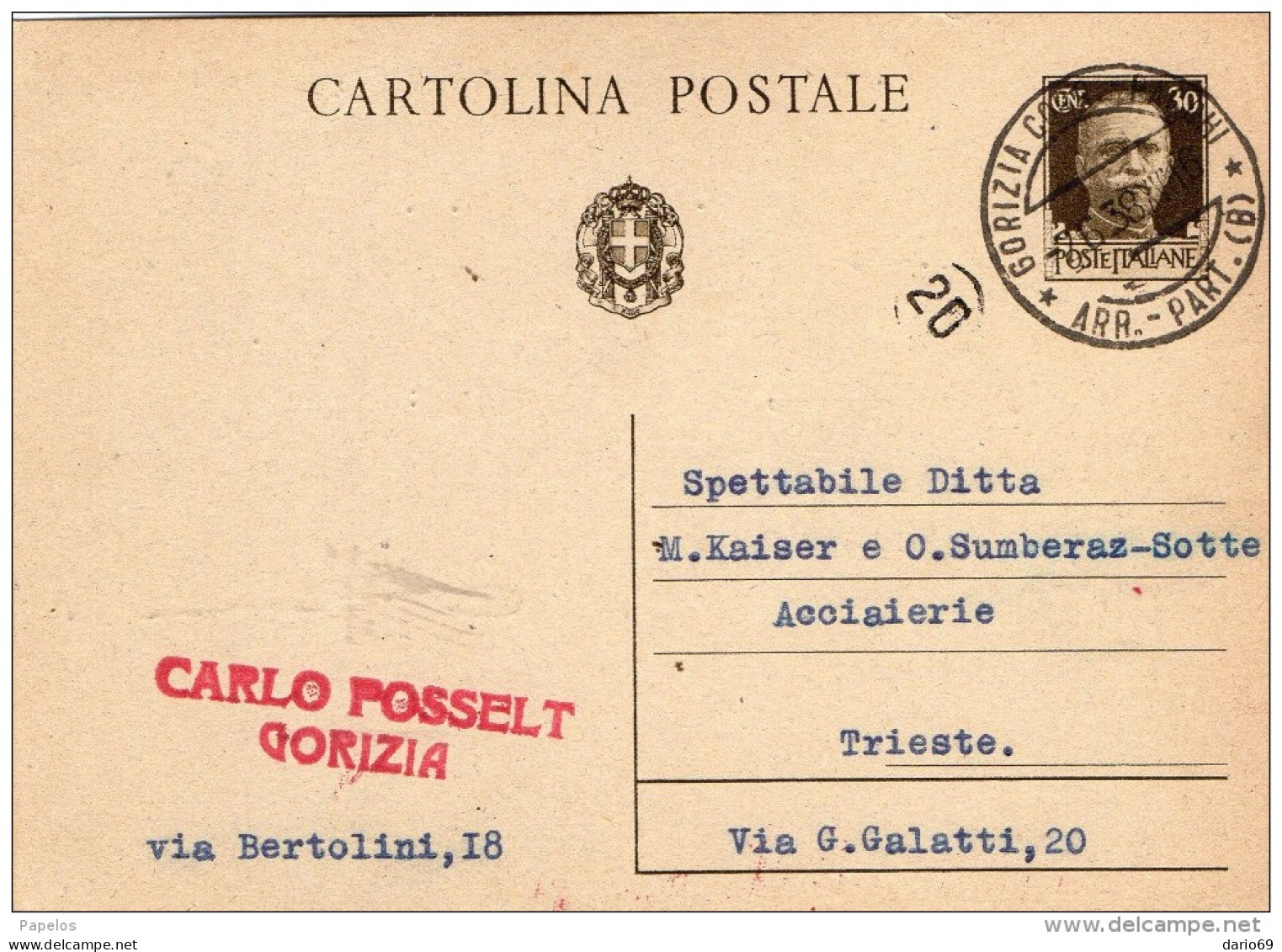 1938  CARTOLINA   CON ANNULLO GORIZIIA - Interi Postali