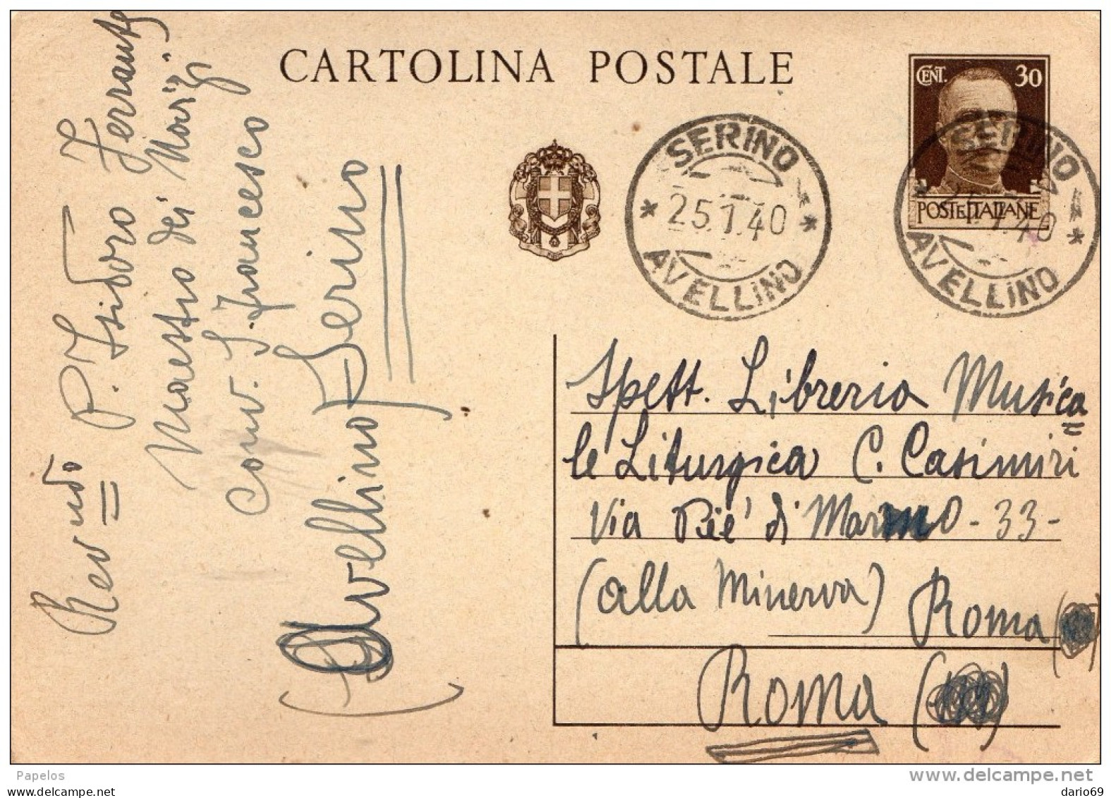 1940  CARTOLINA CON ANNULLO SERINO AVELLINO - Ganzsachen