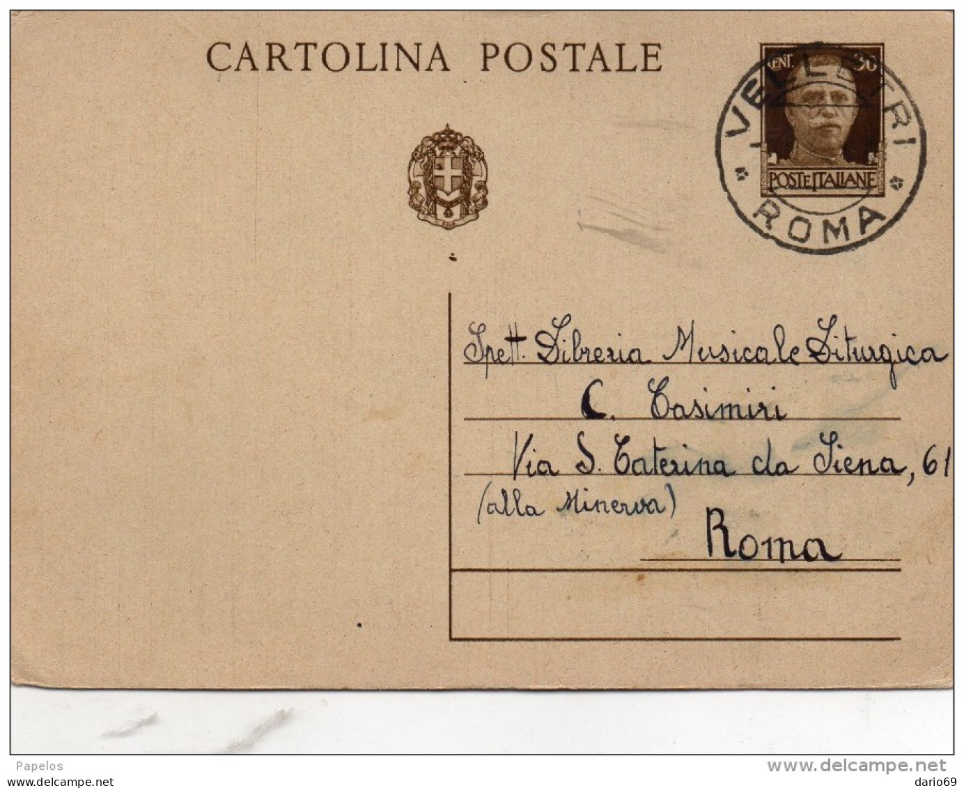 1942  CARTOLINA CON ANNULLO VELLETRI ROMA - Stamped Stationery