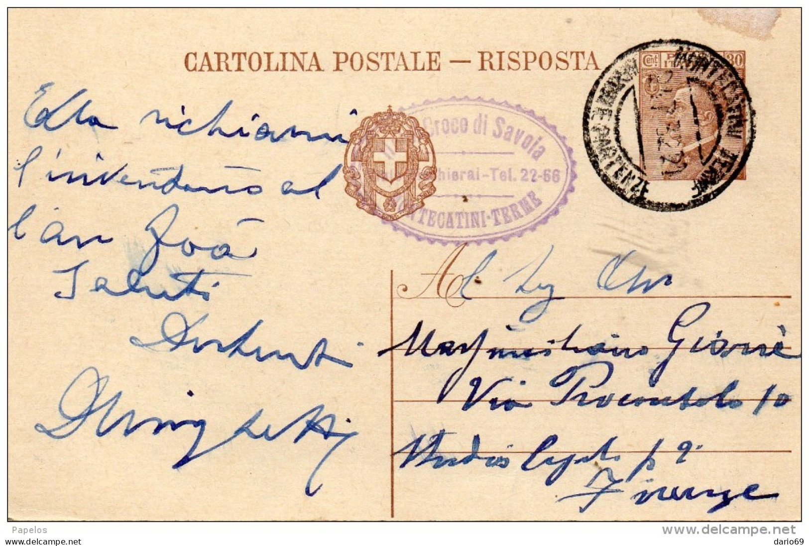 1932  CARTOLINA CON ANNULLO MONTECATINI - Postwaardestukken