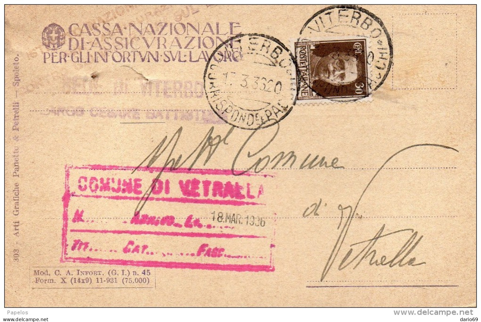 1936 CARTOLINA CON ANNULLO    VITERBO - Storia Postale