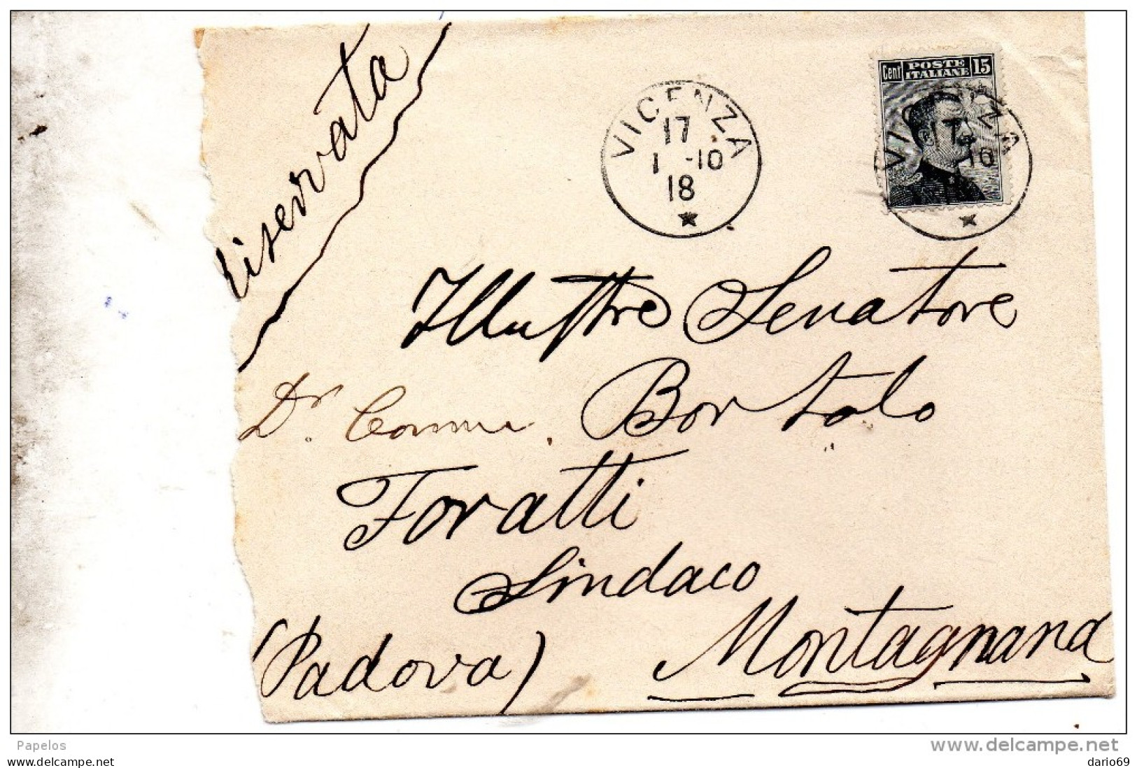 1910  LETTERA CON ANNULLO  VICENZA - Marcophilie