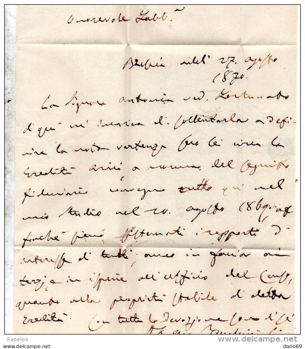 1870  LETTERA CON ANNULLO BRESCIA - Storia Postale