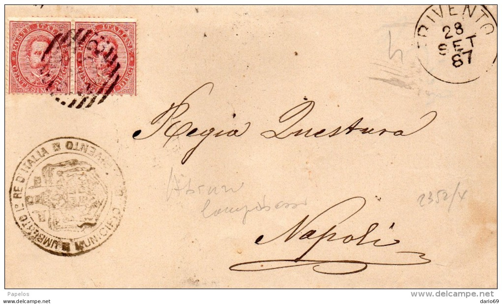 1887 LETTERA CON ANNULLO  TRIVENTO CAMPOBASSO - Poststempel