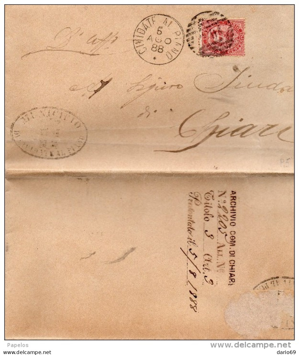 1888 LETTERA CON ANNULLO CIVIDATE IN PIANO BERGAMO - Marcophilie