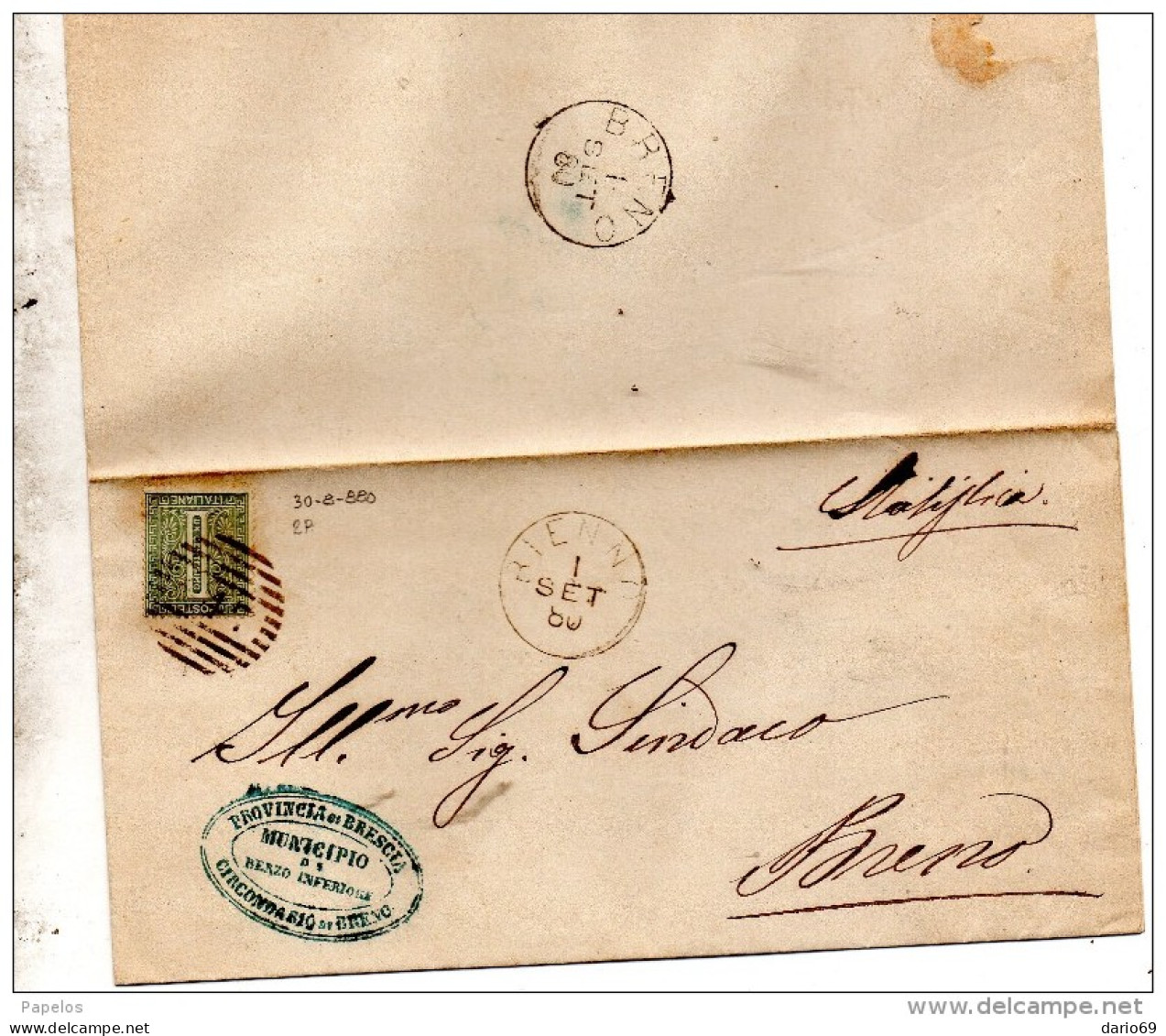 1880 LETTERA CON ANNULLO BIENNO BRESCIA + BRENO - Marcofilie